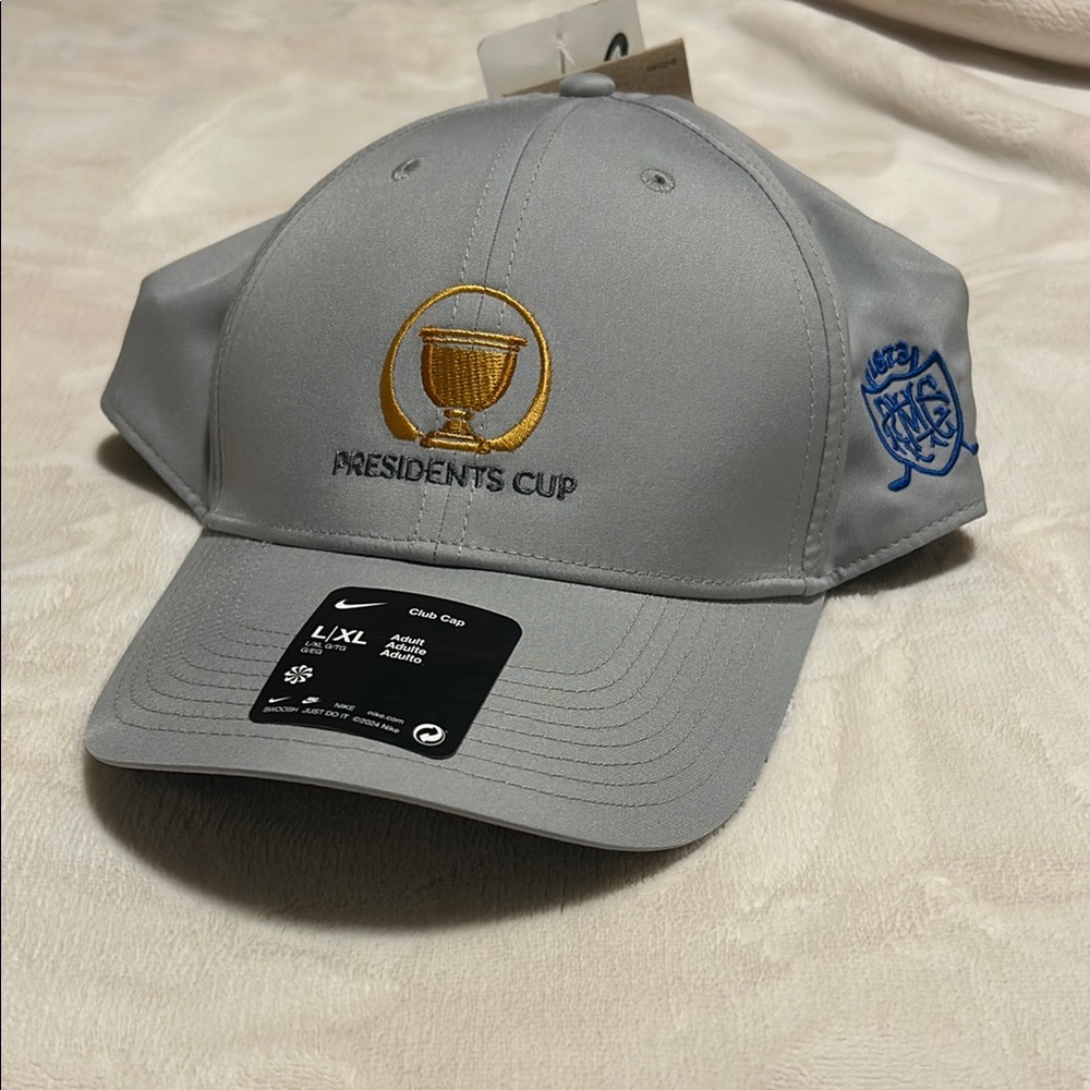 Nike Gray Presidents Cup Hat with Gold and Blue Embroidery